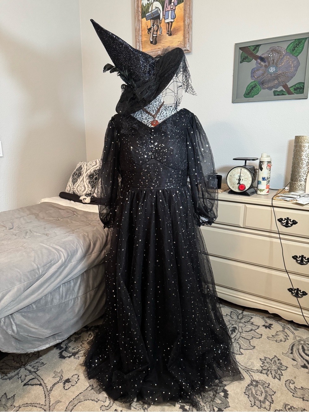 Source Unknown women’s Black Glitter Witch Costume ball gown & hat Sz xl